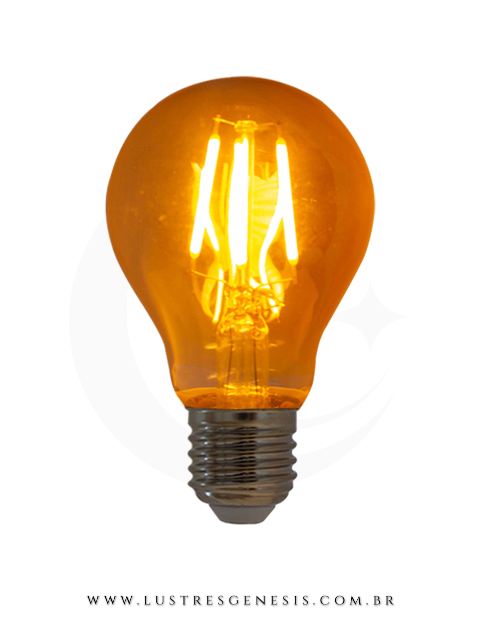 Lâmpada de Filamento de Led A19 4W Squirrel Cage da GMH, acesa, com filamentos visíveis. Lustres Gênesis loja online de Lustres e Iluminação Decorativa